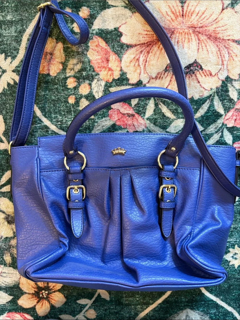 NWOT Juicy Couture Royal Blue Faux Leather Satchel Bag with Adjustable Strap.
